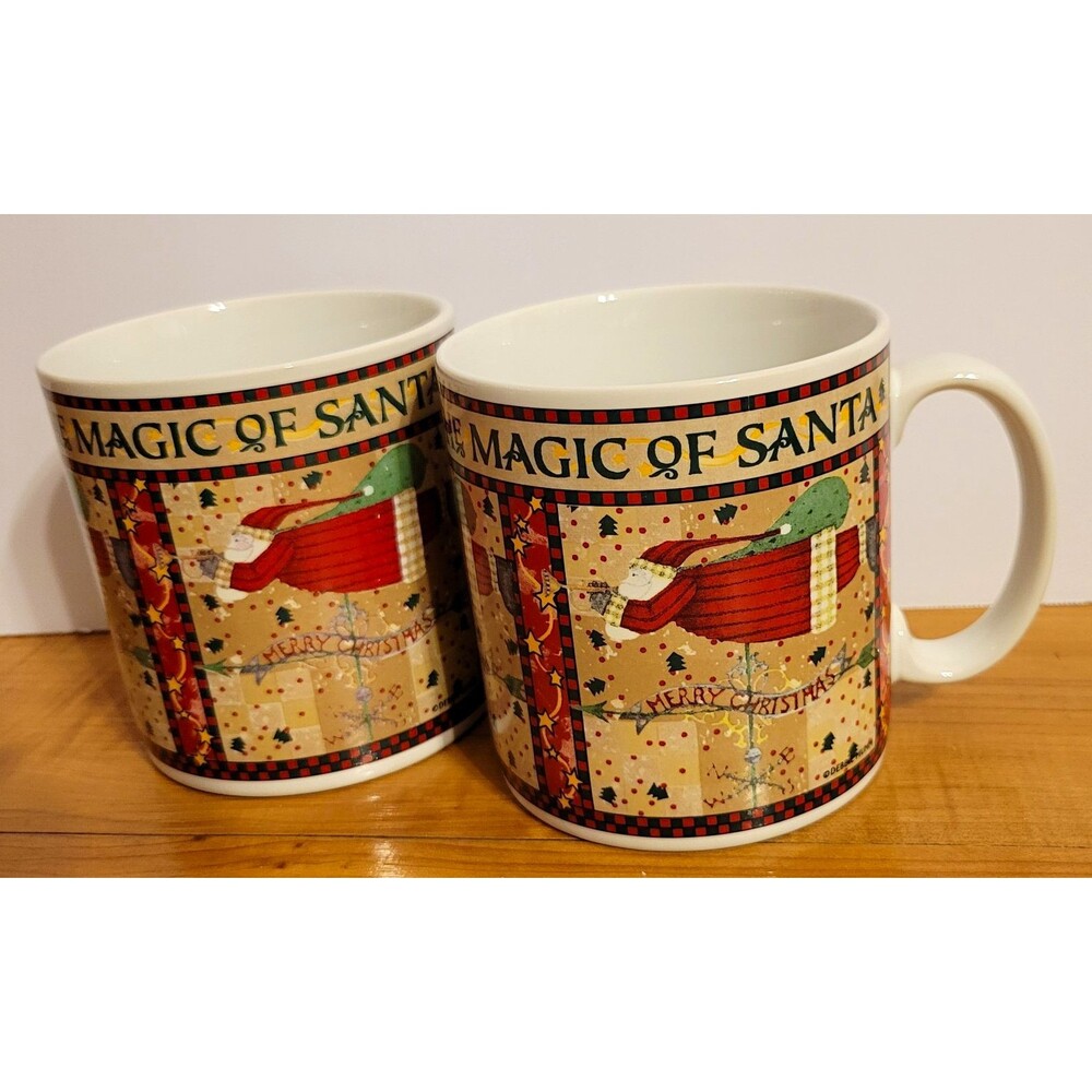 Sakura Magic of Santa Santa Claus Christmas Stoneware Mugs 12 oz Set of 2